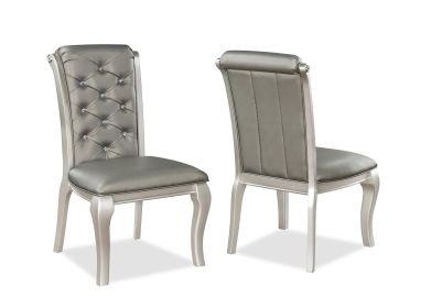 Formal Luxurious Dining Chairs Set of 2 Champagne / Silver Solid Wood High-quality Faux Leather Cushion Button Tufted Side Chairs Kitchen Dining Room
