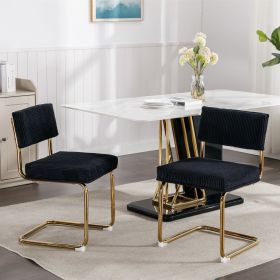 A&A Furniture,Modern Dining Chairs with Corduroy Fabric,Gold Metal Base, Accent Armless Kitchen Chairs with Channel Tufting, Side Chairs, Set of 2 (Color: as Pic)